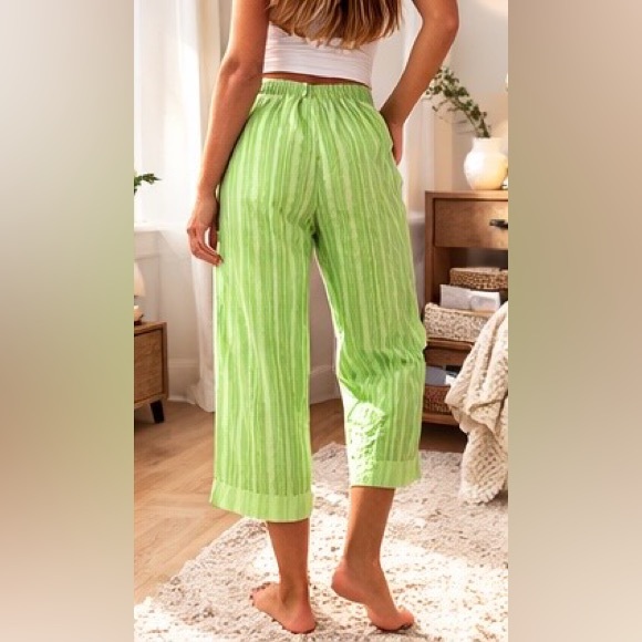 Disney Store Tinker Bell Green Stripe Pajama Pants 100% Cotton Size Large - Picture 5 of 10